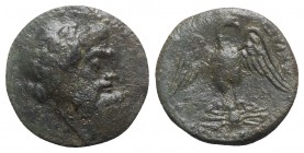 Sicily, Akragas, c. late 2nd century BC. Æ (23mm, 6.14g, 9h). Laureate head of Zeus r. R/ Eagle standing on thunderbolt, head r., wings spread. CNS I,...