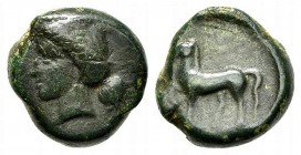 Sicily, Eryx, 4th century BC. Æ (16mm, 5.80g, 6h). Female head l. R/ Horse stepping l. Campana 51; CNS 19; SNG ANS -; HGC 2, 327. Green patina, near V...
