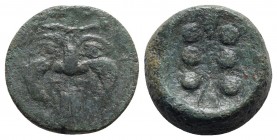 Sicily, Himera, c. 430-420 BC. Æ Hemilitron (26mm, 26.85g). Facing gorgoneion with protruding tongue and furrowed cheeks. R/ Six pellets. CNS I, 19; S...