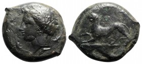 Sicily, Kentoripai, c. 339/8-330 BC. Æ Litra (36mm, 32.23g, 5h). Wreathed head of Persephone l.; four dolphins around. R/ Panther crouching l. with pa...