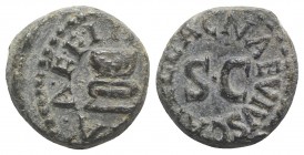 Augustus (27 BC-14 AD). Æ Quadrans (13mm, 3.11g, 1h). Rome; C. Naevius Capella, moneyer, 4 BC. Legend around large S C. R/ Legend around altar. RIC I ...