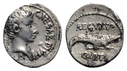 Augustus (27 BC-AD 14). Plated(?) AR Denarius (18.5mm, 3.14g, 12h). Uncertain mint (Pergamum?), 28 BC. Bare head r.; small capricorn below neck. R/ Cr...