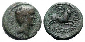 Augustus (27 BC-AD 14). Macedon, Amphipolis. Æ (22mm, 8.92g, 12h). Bare head r. R/ Artemis Tauropolous riding bull r. RPC I 1626. VF