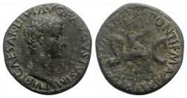 Tiberius (14-37). Æ As (27mm, 10.86g, 12h). Rome, 15-6. Bare head r. R/ Draped female seated r., holding patera and sceptre. RIC I 35. Near VF / Fine