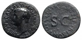 Drusus (Caesar, 19-23). Æ As (28.5mm, 10.11g, 6h). Rome, 22-3. Bare head l. R/ Legend around large SC. RIC I 45 (Tiberius). Fine