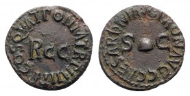 Gaius (Caligula, 37-41). Æ Quadrans (17.5mm, 2.95g, 6h). Rome, 40-1. Pileus between S-C. R/ Large RCC. RIC I 52. Some roughness, Good VF