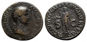 Antonia Minor (Augusta, AD 37 and 41). Æ Dupondius (29.5mm, 13.62g, 6h). Rome, AD 41-2. Draped bust r. R/ Claudius standing l., holding simpulum and v...