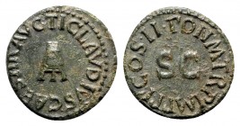 Claudius (41-54). Æ Quadrans (18.5mm, 2.95g, 6h). Rome, AD 41. Modius. R/ SC; around legend. RIC I 84. Near EF