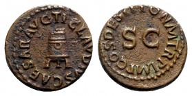 Claudius (41-54). Æ Quadrans (17.5mm, 3.81g, 6h). Rome, AD 41. Modius. R/ SC; around legend. RIC I 84. Good VF