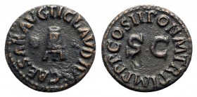 Claudius (41-54). Æ Quadrans (17mm, 2.73g, 6h). Rome, AD 41. Modius. R/ SC; around legend. RIC I 84. Metal-flaw, Good VF