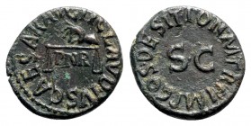 Claudius (41-54). Æ Quadrans (18mm, 3.07g, 6h). Rome, AD 41. Hand l., holding scales; PNR below. R/ Legend around large S • C. RIC I 85. EF