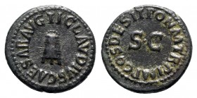 Claudius (41-54). Æ Quadrans (18.5mm, 3.71g, 6h). Rome, AD 41. Three-legged modius. R/ Legend around large S • C. RIC I 90. Near EF