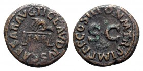 Claudius (41-54). Æ Quadrans (18mm, 3.20g, 6h). Rome, AD 42. Hand l., holding scales; PNR below. R/ Legend around large S • C. RIC I 91. Good VF