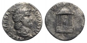 Nero (54-68). AR Denarius (18mm, 2.96g, 6h). Rome, 65-6. Laureate head r. R/ Hexastyle temple of Vesta with domed roof; statue of Vesta within. RIC I ...