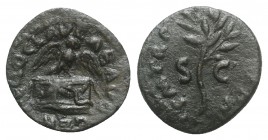 Nero (54-68). Æ Quadrans (16mm, 2.35g, 6h). Rome, c. 64 AD. Owl standing facing on garlanded altar. R/ Laurel-branch. RIC I 258. Dark patina, Good VF