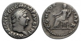Vitellius (AD 69). AR Denarius (19mm, 3.11g, 6h). Rome, c. late April–20 December. Laureate head r. R/ Concordia seated l., holding patera and cornuco...
