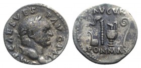 Vespasian (69-79). AR Denarius (18mm, 3.43g, 6h). Rome, July-December AD 71. Laureate head r. R/ Augural and pontifical emblems: simpulum, aspergillum...