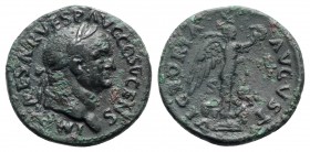 Vespasian (69-79). Æ As (27mm, 10.99g, 6h). Rome, AD 73. Laureate head r. R/ Victory standing r. on prow, holding palm frond and wreath. RIC II 551. D...