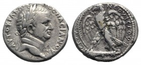 Vespasian (69-79). Seleucis and Pieria, Antioch. AR Tetradrachm (26mm, 12.51g, 12h). “New Holy Year” 2 (AD 69/70). Laureate head r. R/ Eagle standing ...