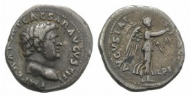 Titus (Caesar, 69-79). AR Denarius (16mm, 3.22g, 6h). Ephesus, AD 71. Bare head r. R/ Victory advancing r., holding palm frond and wreath. RIC II 1441...