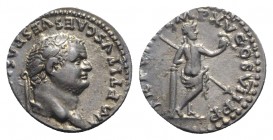 Titus (79-81). AR Denarius (17.5mm, 3.26g, 6h). Rome, AD 79. Laureate head r. R/ Venus standing r., seen from behind, leaning on low column and holdin...