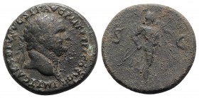 Titus (79-81). Æ Sestertius (34mm, 26.49g, 6h). Uncertain mint, possibly in Thrace, 80-1. Laureate head r. R/ Mars advancing r., holding spear and tro...