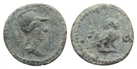 Anonymous, time of Domitian to Antoninus Pius, 81-161. Æ Quadrans (13mm, 1.81g, 6h). Rome. Helmeted bust of Minerva r. R/ Owl standing r. RIC II 7. Gr...