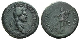 Nerva (96-98). Æ Sestertius (34.5mm, 27.76g, 6h). Rome, AD 97. Laureate head r. R/ Fortuna standing l., holding rudder and cornucopia. RIC II 83. Smoo...
