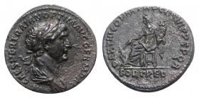 Trajan (98-117). AR Denarius (18mm, 3.41g, 6h). Rome, 116-7. Laureate and draped bust r. R/ Fortuna seated l., holding rudder and cornucopia. RIC II 3...
