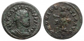 Allectus (293-296). Radiate (22mm, 4.84g, 6h). “C” mint. Radiate and cuirassed bust r. R/ Providentia standing l., holding globe and cornucopia; S–P//...