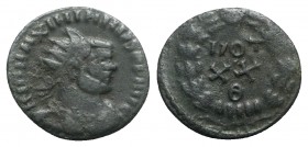 Galerius (Caesar, 293-305). Æ Follis (20mm, 2.98g, 5h). Rome, 297-8. Radiate, draped and cuirassed bust r. R/ VOT XX Θ within wreath. RIC VI 88b. Irre...