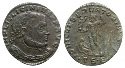 Licinius I (308-324). Æ Follis (24mm, 2.84g, 6h). Thessalonica, 312-3. Laureate, draped and cuirassed bust r. R/ Jupiter standing l., holding Victory ...