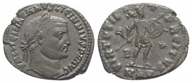 Licinius I (308-324). Æ Follis (25.5mm, 5.65g, 12h). Cyzicus, 309-310. Laureate head r. R/ Mars standing facing, head r., holding shield, trophy, and ...