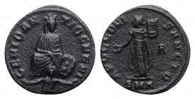 ‘Persecution’ issue, time of Maximinus II (310-313). Æ (15mm, 1.78g, 12h). Antioch. Tyche seated facing on rocks; below, half-length figure of river-g...