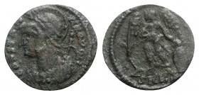 Commemorative series, c. 330-354. Æ Follis (18mm, 2.58g, 12h). Cyzicus, 330-4. Helmeted and mantled bust of Constantinople l., holding sceptre. R/ Vic...