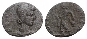 Festival of Isis, mid 4th century. Æ (13mm, 0.71g, 1h). Alexandria. DE I[SIDI], Draped bust of Isis r. R/ VOTA [PVBLI]CA, Isis standing l., holding si...
