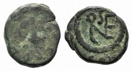 Leo I (457-474). Æ (11mm, 1.63g, 12h). Constantinople. Pearl diademed, draped and cuirassed bust r. R/ Monogram within wreath. RIC X 683. Green patina...