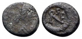 Leo I (457-474). Æ (9mm, 0.77g, 11h). Constantinople(?). Pearl diademed, draped and cuirassed bust r. R/ Monogram within wreath. Cf. RIC X 683. Good F...