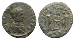 Barbaric issue, imitating Crispus (Caesar, 316-326). Æ (17mm, 2.68g, 1h). Laureate and cuirassed bust r. R/ Two victories standing facing one another,...
