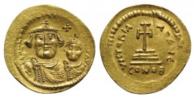 Heraclius and Heraclius Constantine (610-641). AV Solidus (22mm, 4.49g, 6h). Constantinople, 613-616. Crowned and draped busts of Heraclius and Heracl...