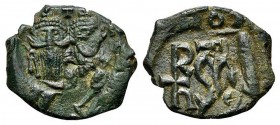 Heraclius (610-641). Æ 40 Nummi (23mm, 5.21g, 4h). Syracuse, 632-641. Countermarked: crowned facing busts of Heraclius and Heraclius Constantine; cros...
