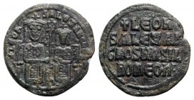 Leo VI and Alexander (886-912). Æ 40 Nummi (27mm, 8.08g, 6h). Constantinople, 886-912. Leo VI and Alexander, each crowned and wearing loros, seated fa...