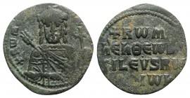 Constantine VII and Romanus I (913-959). Æ 40 Nummi (24mm, 4.68g, 6h). Constantinople, 931-944. Crowned facing half-length figure of Romanus, holding ...