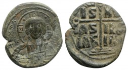 Anonymous, time of Romanus III (1028-1034). Æ 40 Nummi (29mm, 9.73g, 6h). Constantinople. Bust of Christ facing, holding Gospels. R/ Legend in three l...