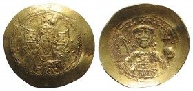 Michael VII Ducas (1071-1078). AV Histamenon Nomisma (27.5mm, 4.31g, 6h). Constantinople, 1071-1078. Facing bust of Christ Pantokrator. R/ Crowned fac...