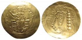 Alexius I (1081-1118). AV Hyperpyron (30mm, 4.32g, 6h). Constantinople, 1092/3-1118. Christ Pantokrator enthroned facing. R/ Alexius standing facing, ...