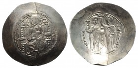 Manuel I Comnenus (1143-1180). EL Aspron Trachy (31mm, 4.47g, 6h). Constantinople, 1167-1183. Christ Pantokrator enthroned facing. R/ Manuel standing ...