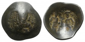 Alexius III (1195-1204). BI Aspron Trachy (25.5mm, 3.51g, 6h). Constantinople. Bust of Christ facing. R/ Alexius and St. Constantine standing facing, ...