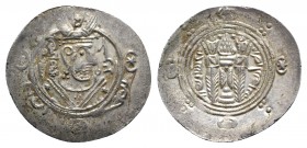 Islamic. Abbasid Governors of Tabaristan, temp. al-Rashid (AH 170-193 / AD 786-809). AR Hemidrachm (24mm, 1.96g, 6h). Stylized crowned Sassanian style...