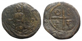 Crusaders, Antioch. Tancred (Regent, 1101-03, 1104-12). Æ Follis (25mm, 4.64g, 3h). St. Peter standing facing, raising hand and holding cross-tipped s...
